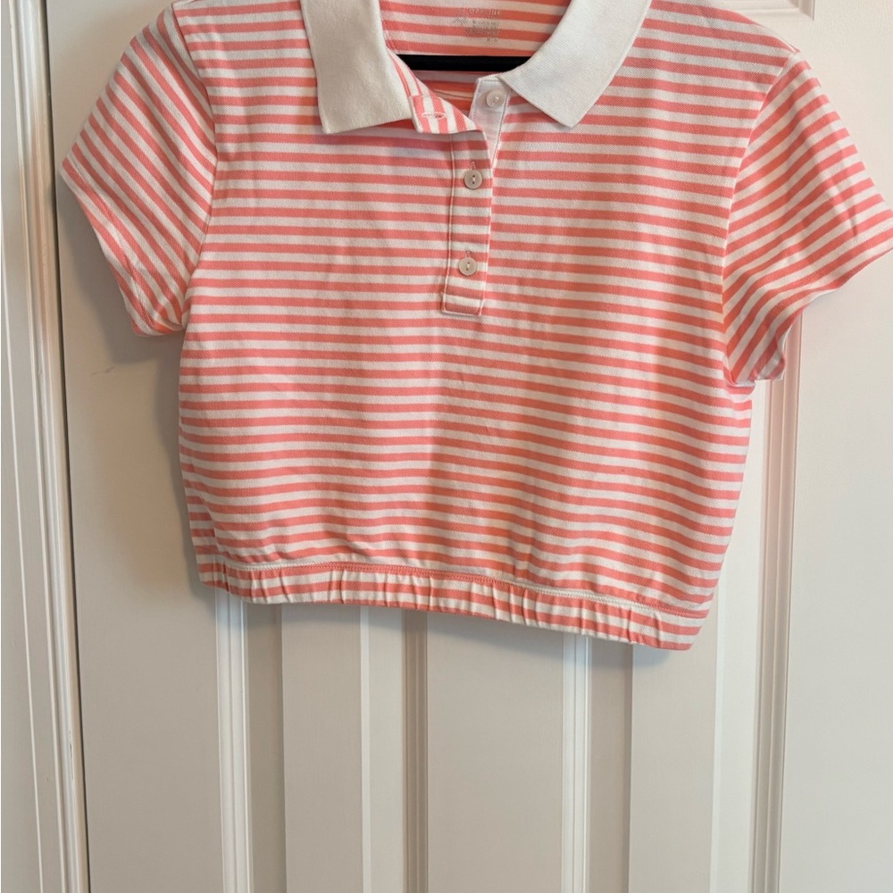 Striped Pink & White Polo Crop Top